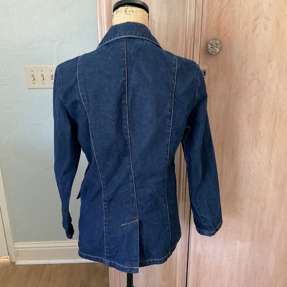 Y2K Denim Blazer dark wash seamed fitted western modern concert career academia - Picture 8 of 15